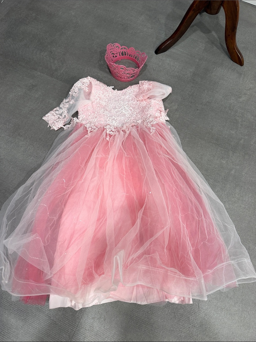 Glinda the Witch Pink Princess Lace KidsCostume Dress with Crown Size 4/5